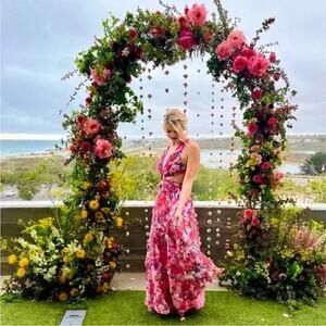 MAC DUGGAL Pink Purple Floral Cutout Back 68076 Sleeveless Gown Dress Size 6